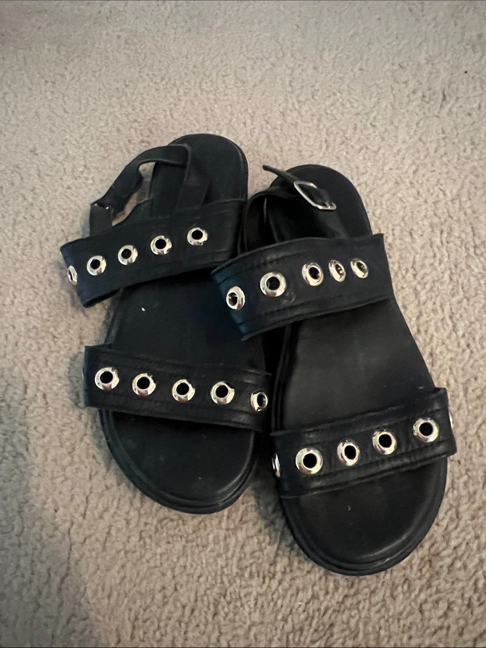 Aldo Black Leather Grommet Strap Sandals